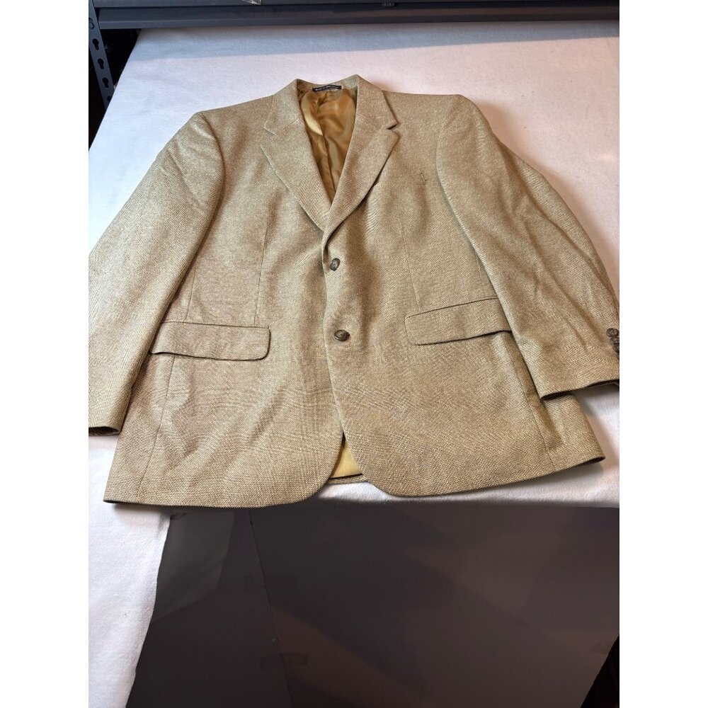 Land's End Mens Wool & Linen Blend Tan Blazer Jacket Size 42R